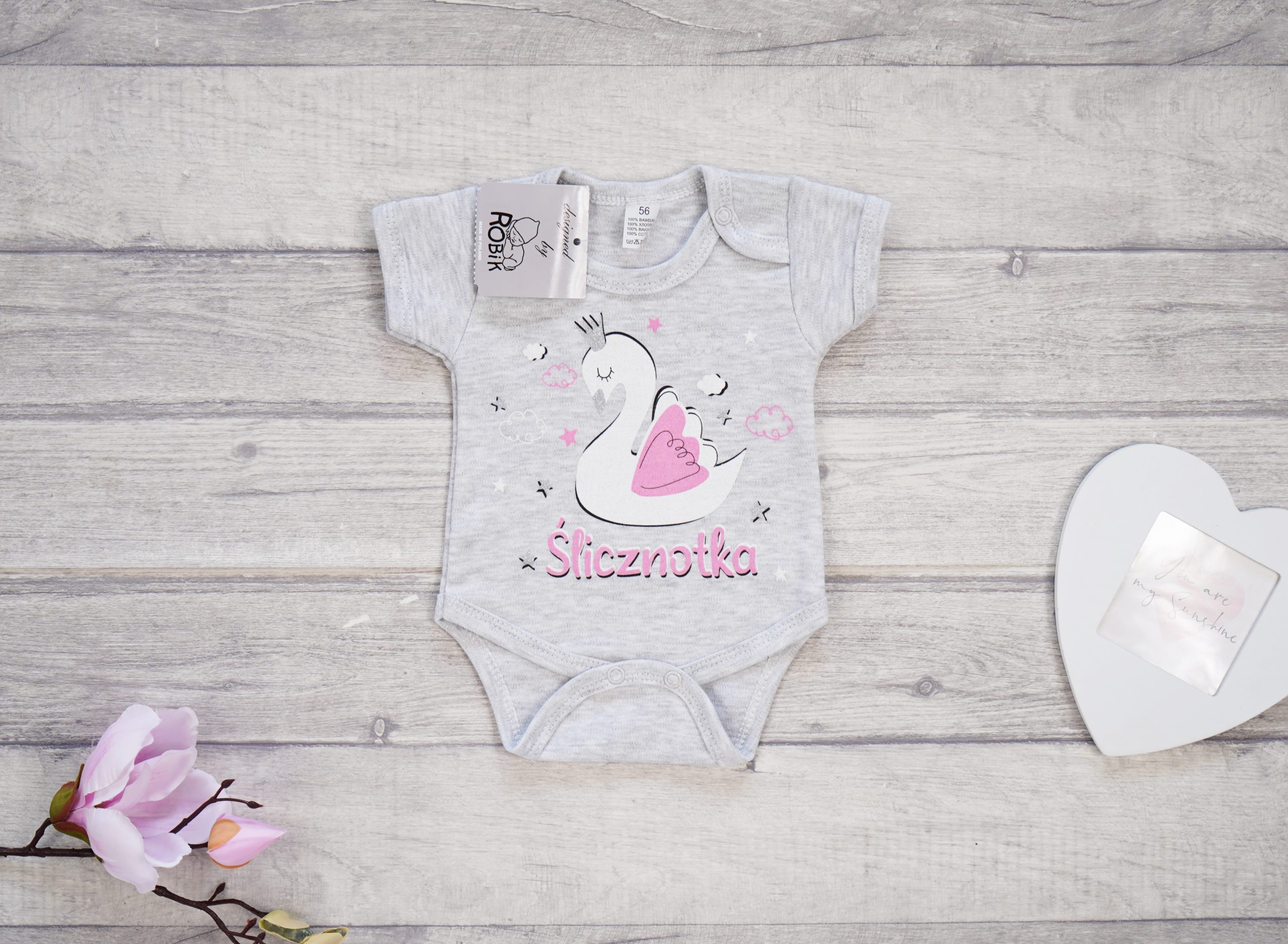 szare body niemowlęce ślicznotka krótki rękaw